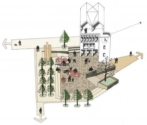 Concept sketch for neighbourhood square