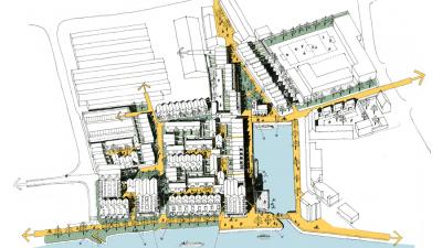 Aerial cartoon with shared surface mews and courts Aerial cartoon with shared surface mews and courts
